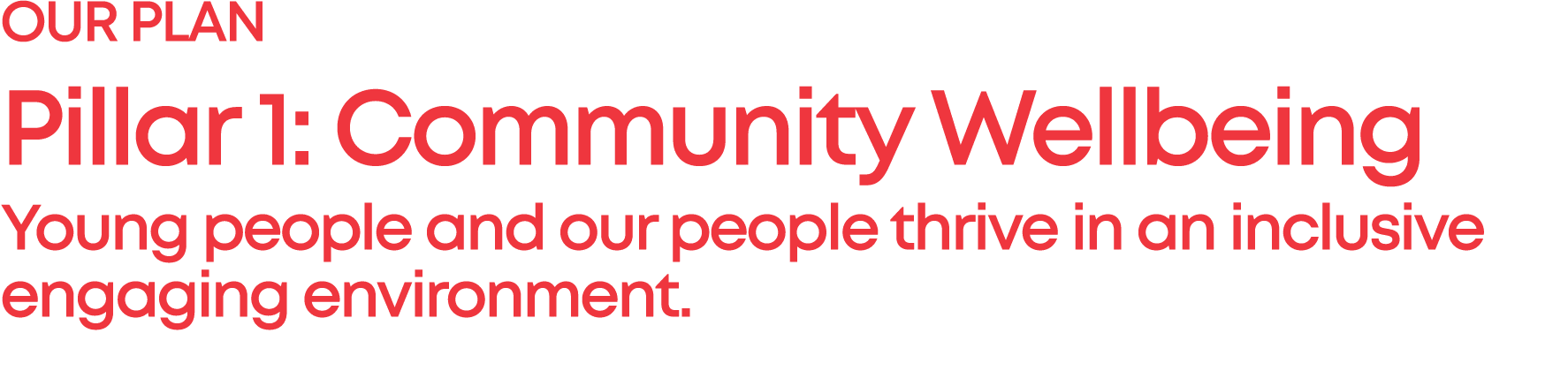 OUR PLAN Pillar 1: Community Wellbeing Young people and our people thrive in an inclusive engaging environment. 