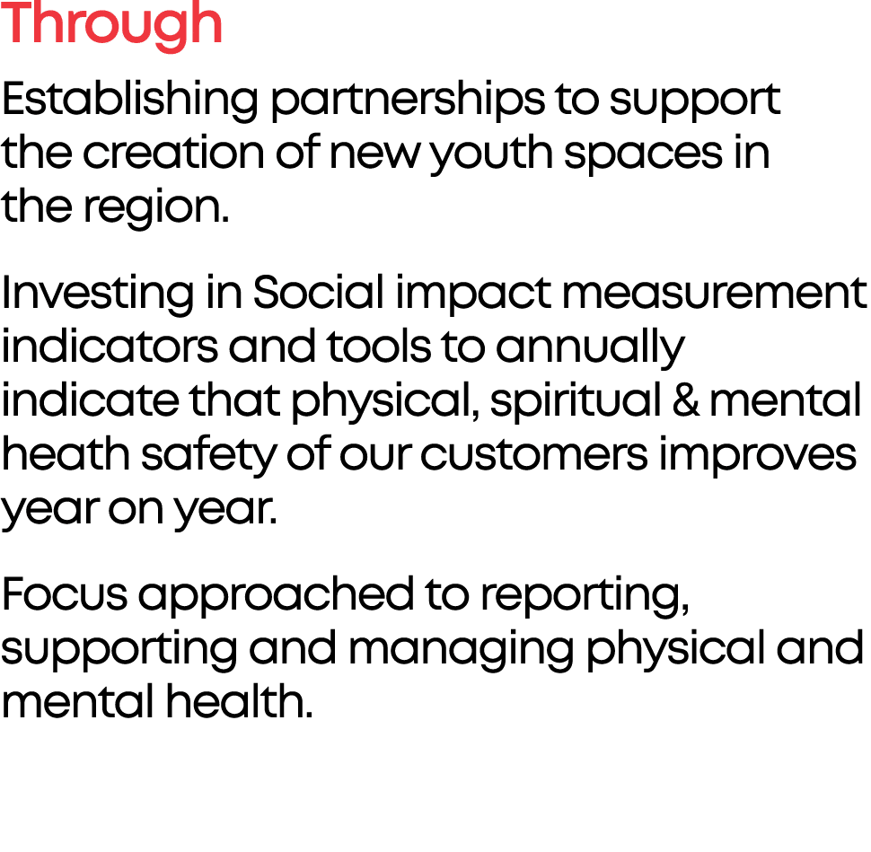 Through Establishing partnerships to support the creation of new youth spaces in the region. Investing in Social impa...